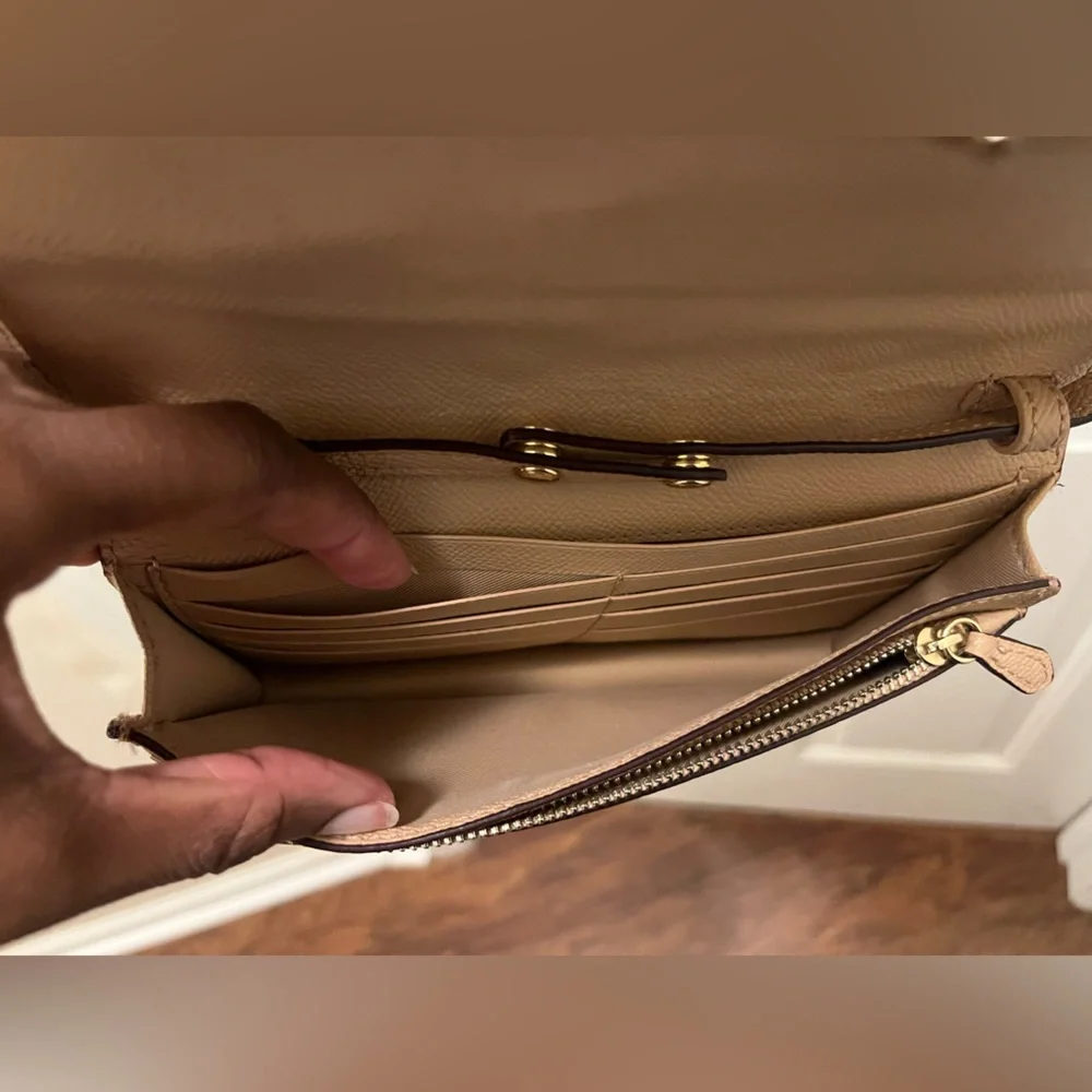 LIKE NEW Coach Foldover Crossbody Clutch w/ Celestial Studs (F30050) - Tan